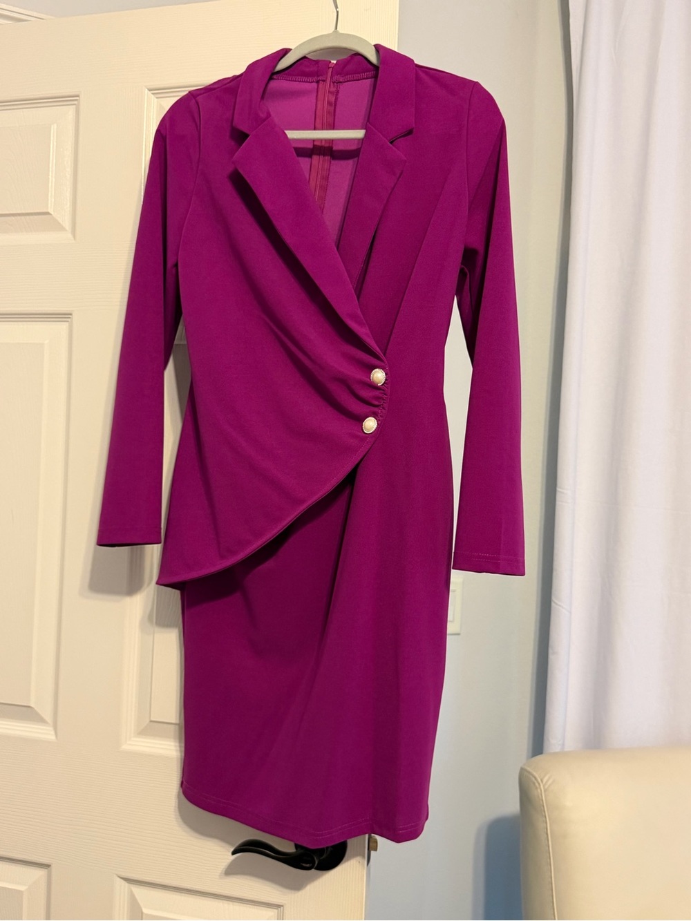 SHEIN Fuchsia Wrap Blazer Dress with Pearl Buttons